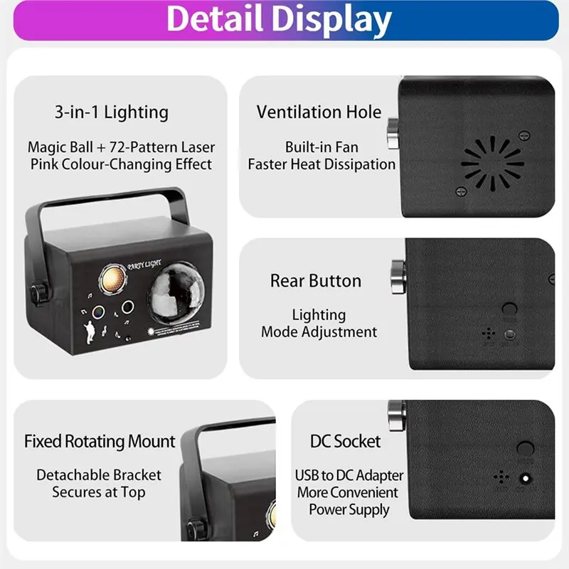 FAST-USB Remote-Control RGB Sound-Activated Disco Light Party Light For DJ KTV Club Christmas Party