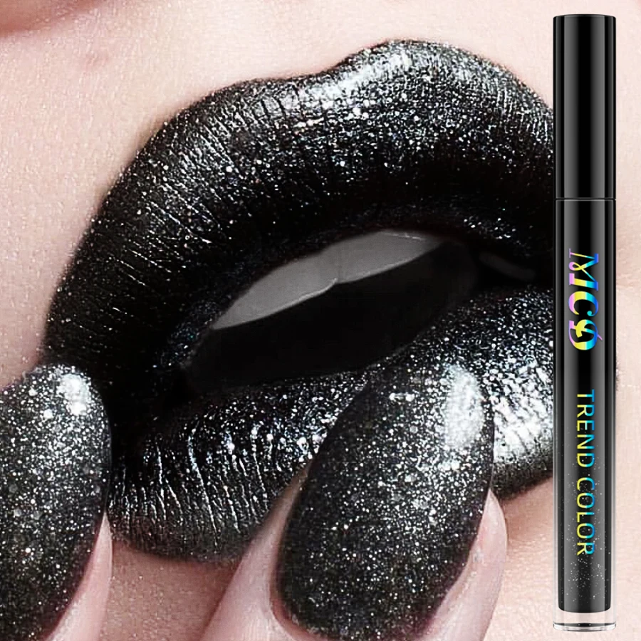 1Pc Glitter Velluto Lip Gloss Nero Impermeabile Shimmer Rossetto liquido Labbra tinta Trucco Lip Smalto Cosmetici Regali Lip Stain