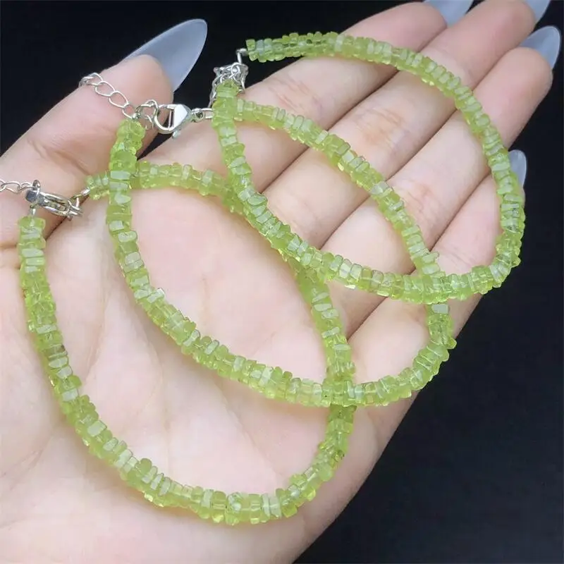 Natural Freeform Peridot Bracelet Handmade Crystal Jewelry Stretch Bangle Children Birthday Gift 1pcs