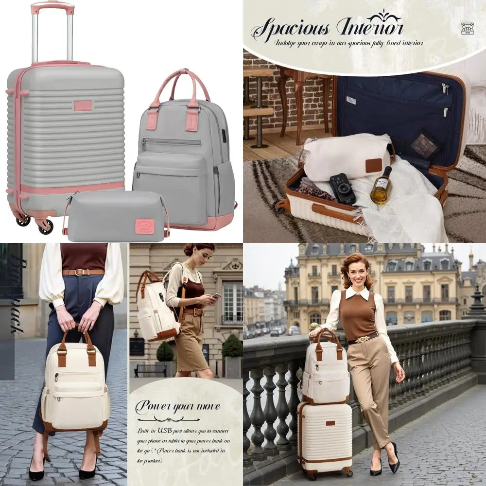 3 Piece Luggage Set - Lightweight Hardshell Carry-On Spinner Suitcase with TSA Lock, Gray for Travel