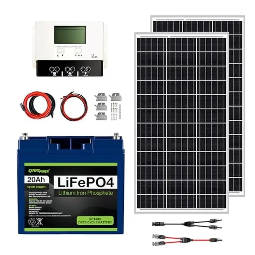 200W Solar Panel Kit 12V LiFePO4 Battery Charge Controller RV Off-Grid System