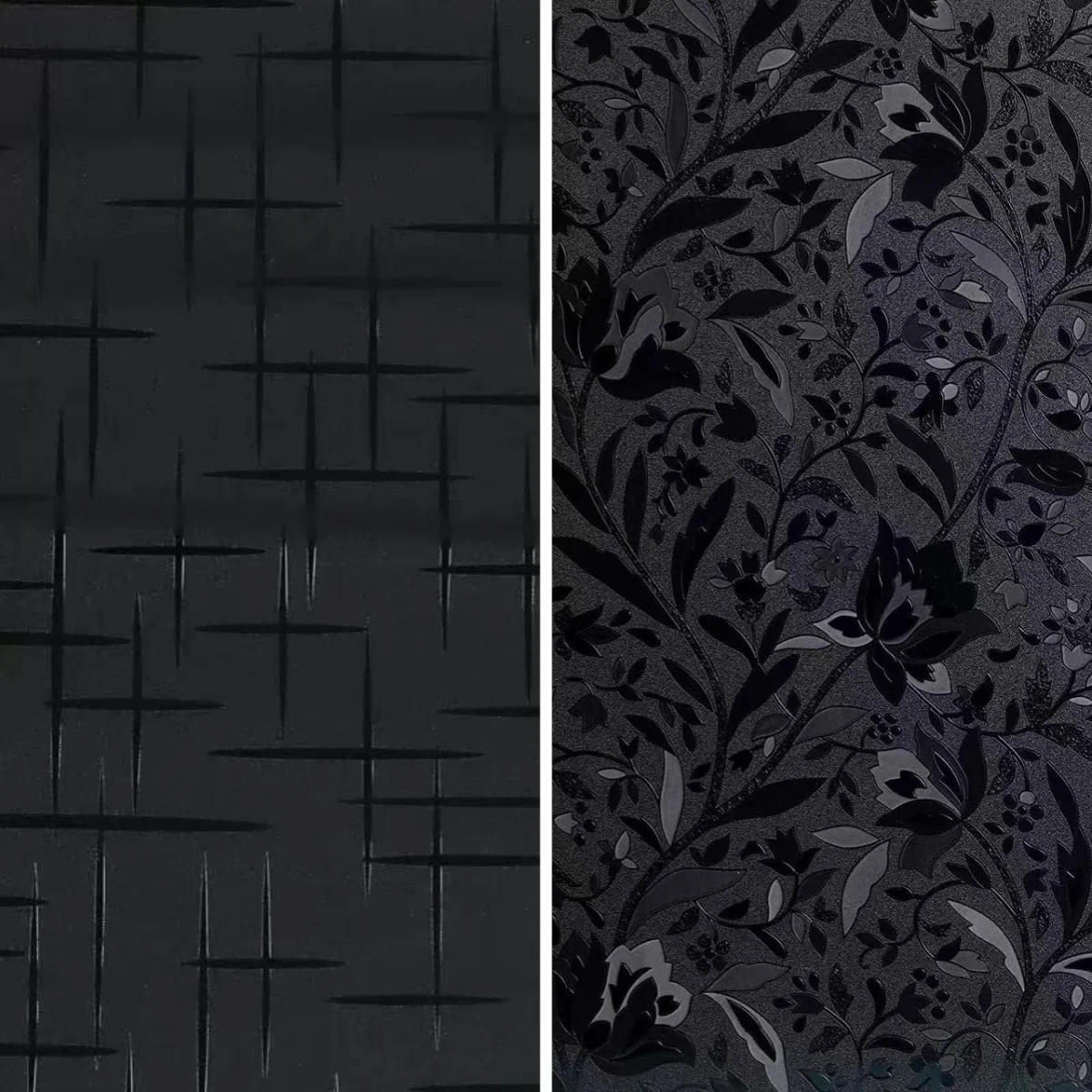 100 % Abdeckung, elektrostatische, mattierte Fensterfolie, schwarzer Glasaufkleber, schwarzes Stern-Tulpen-Muster-Design, deckt das Glasfenster vollständig ab, für den Schutz der Privatsphäre