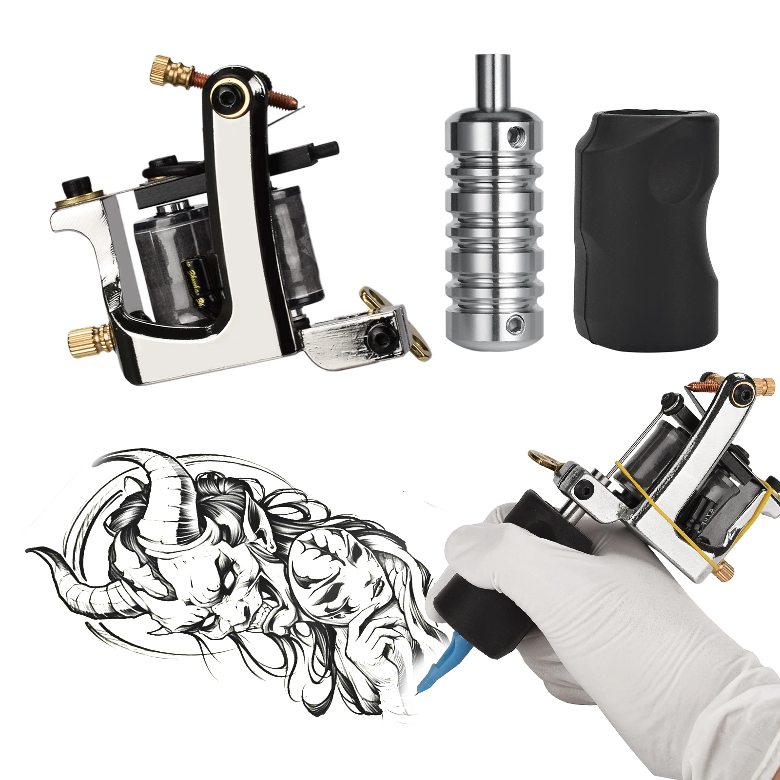 

Coil Tattoo Machine Gun Professional Wire Cutting Liner Shader 10 Wrap Coils Tattoo Grip Tube Handle Cover Body Art