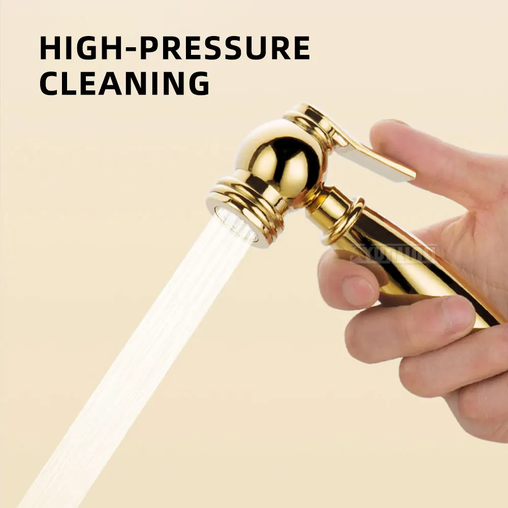 Pressure-Boosting Cleaner, Titanium Gold Brass Dual-Control Toilet Bidet Spray Set,1-in-2-Out Angle Valve