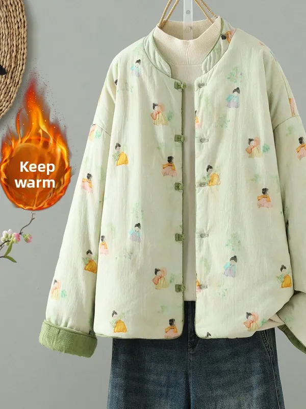 

Женское хлопковое жакет Thiened Jaet в стиле ретро с воротником-стойкой, теплое пальто, двустороннее пальто, новое китайское длинное пальто све