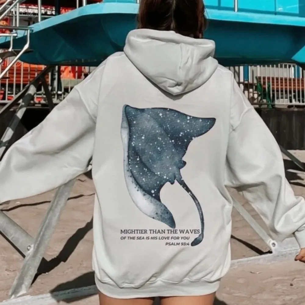 Stingray Hoodie Beachy Hoodies Coconut Girl Jesus Pullover Christian Crewneck Faith Over Fear Surf Pullover Casual Style