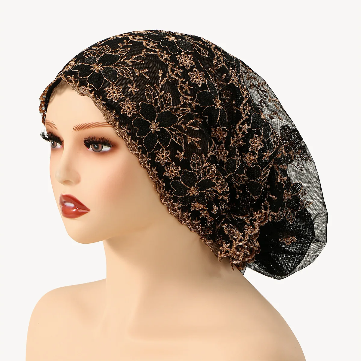 

Breathable Embroidery Lace Turban Cap Muslim Women Head Cover Headscarf Hat Islamic Headwear Bonnet Female Head Wraps Turbante