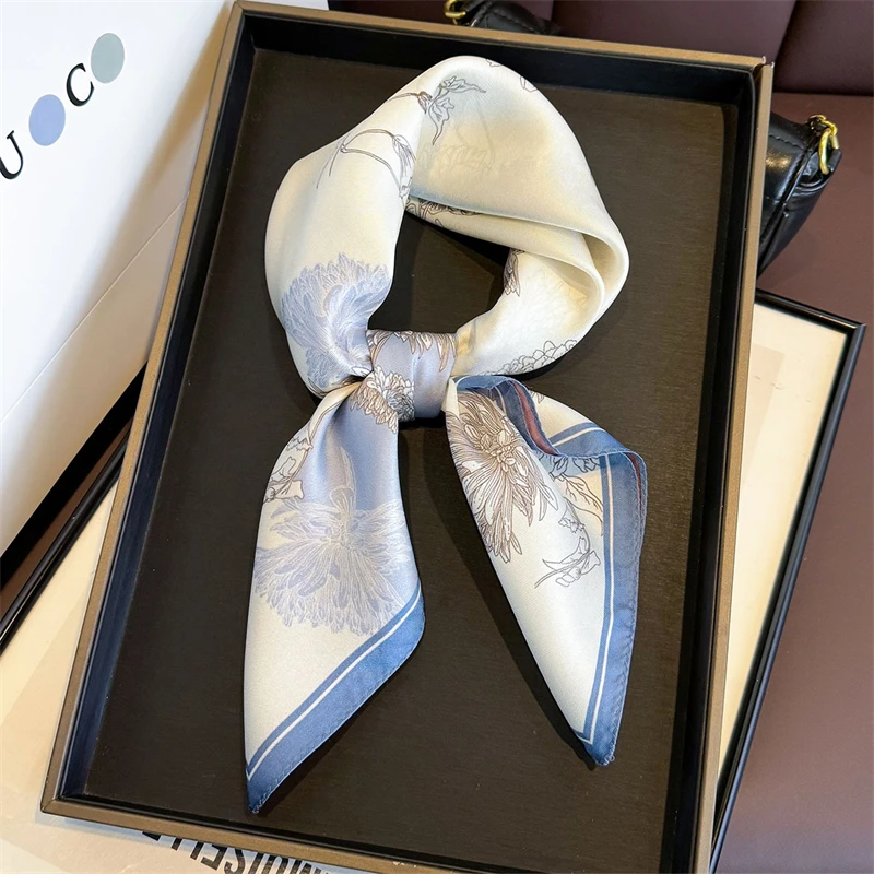 

14mm 100% Twill Silk Square Scarf for Women 65cm Neck Tie Neckerchief Double side Female Foulard Headband Hijab Shawl Bandana