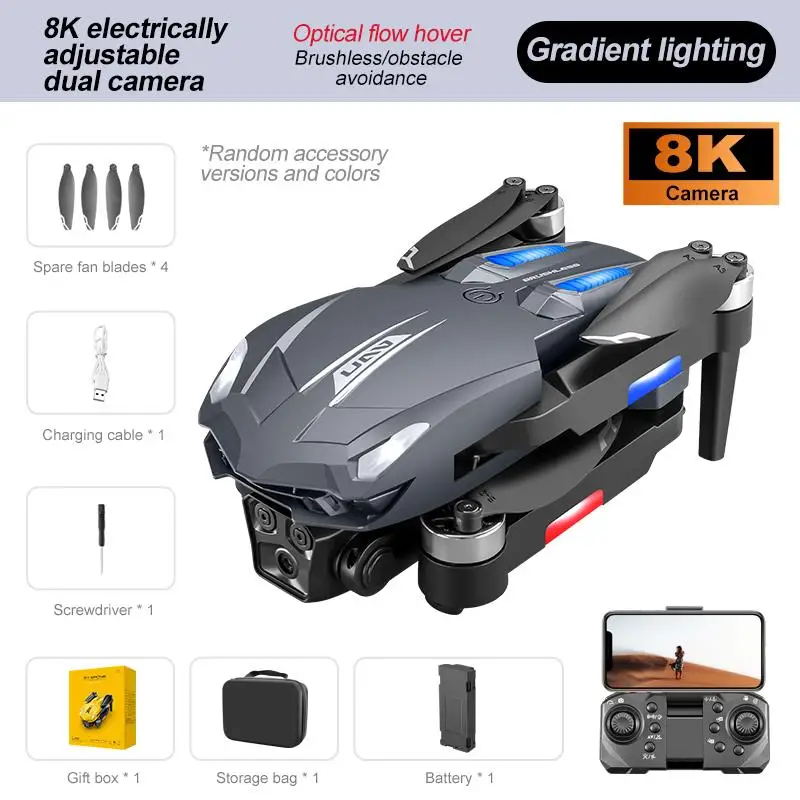 Top D11 Drone 8K HD Dual Professional Wifi FPV Obstacle Avoidance Folding Quadcopter Gradient Flowing Lights Toy RC 10000m