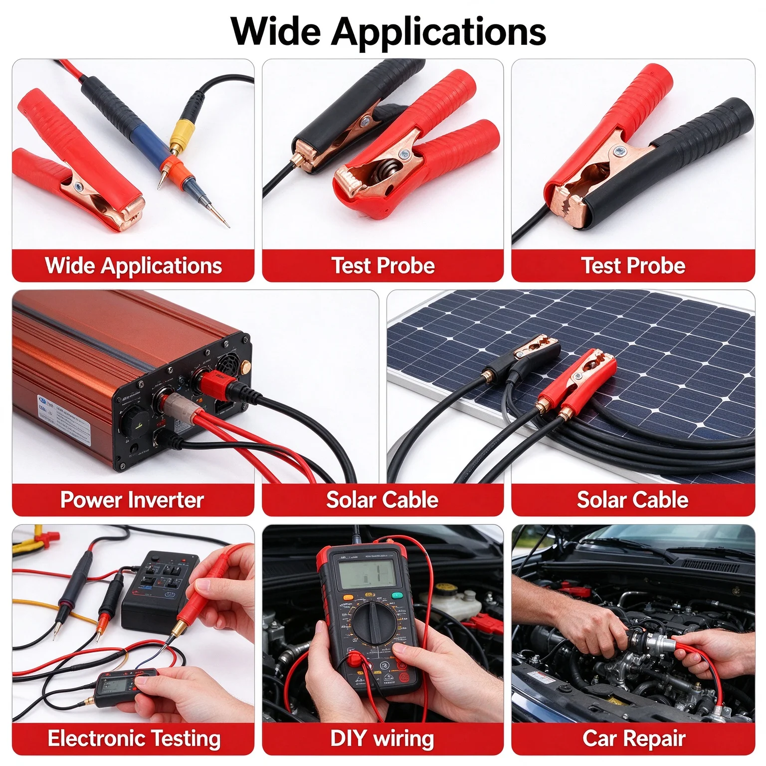 HTMCK 1 Pair 100A Electrical Alligator Clips Car Battery Clamps Crocodile Clip Connector for Test Probe DIY