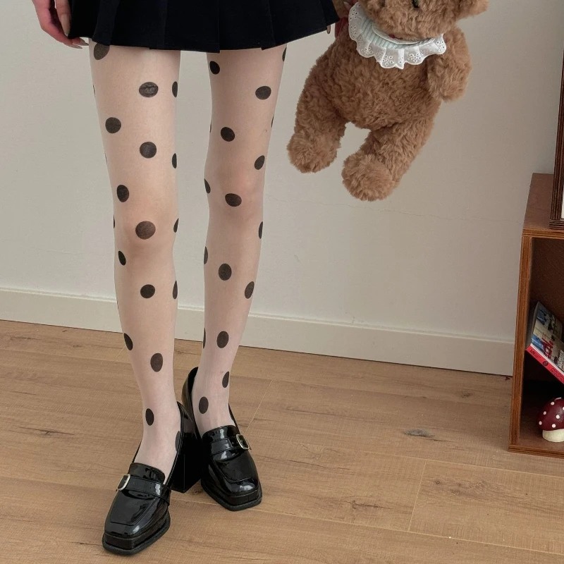جوارب طويلة نسائية رفيعة ومثيرة جوارب الفخذ العليا جوارب نسائية ضيقة JK بيضاء رفيعة للغاية مطبوعة جوارب طويلة منقطة الجوارب النسائية #4