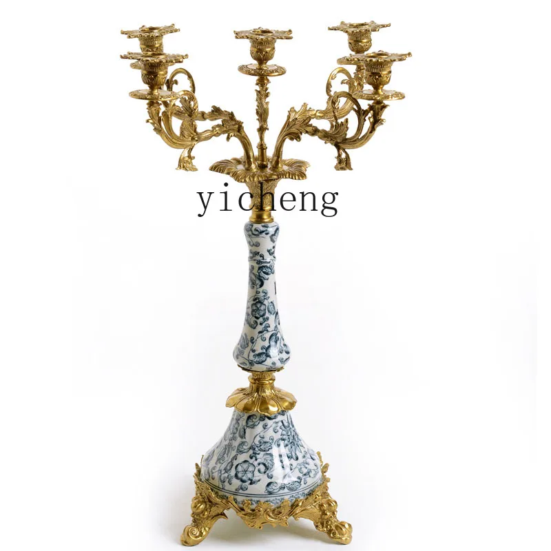 pure copper five-headed candlestick European-style American villa model room soft decoration home jewelry ornament