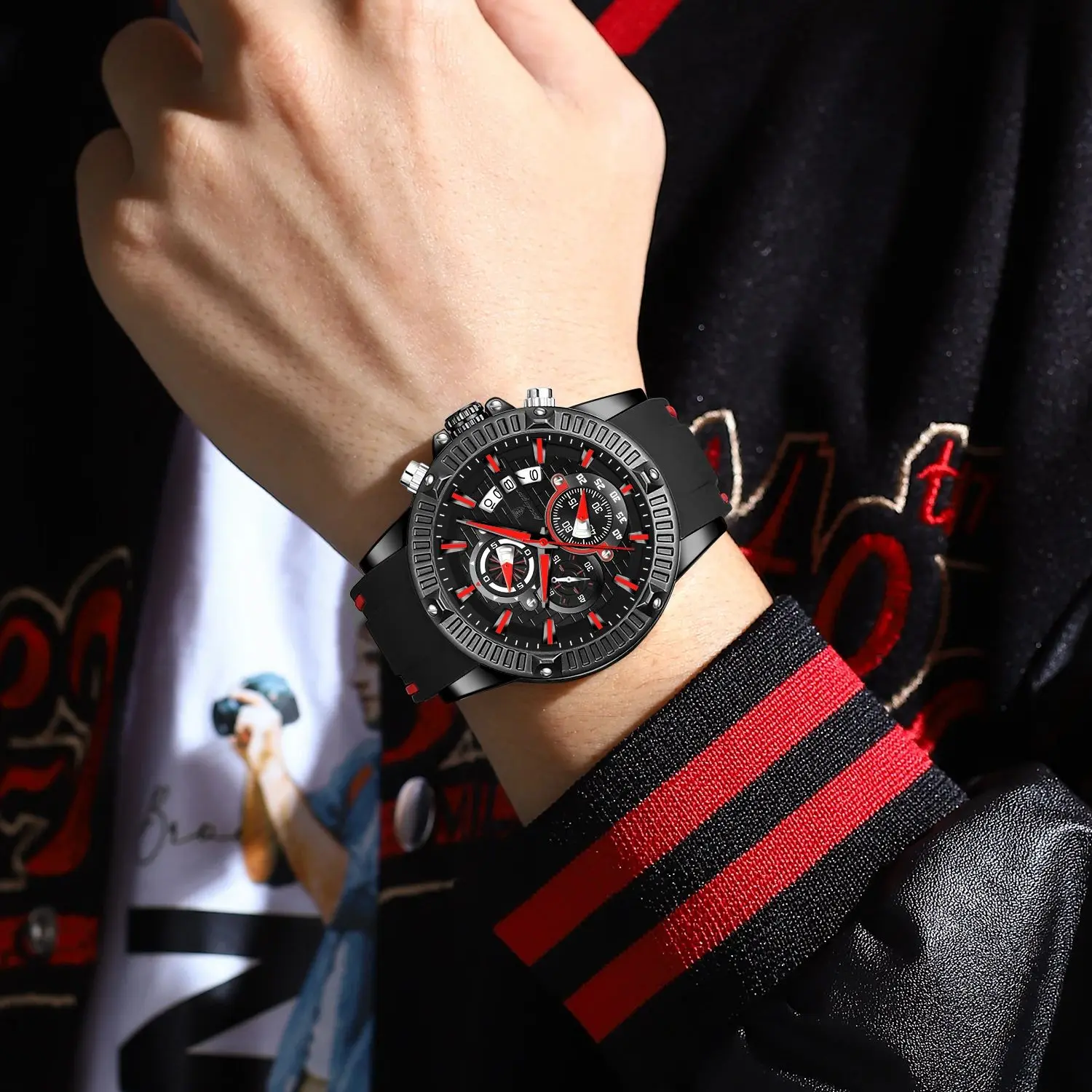 POEDAGAR Orologio da polso da uomo di lusso Cronografo Impermeabile Orologio da uomo luminoso Calendario maschile Cinturino in silicone Orologi da uomo al quarzo Reloj