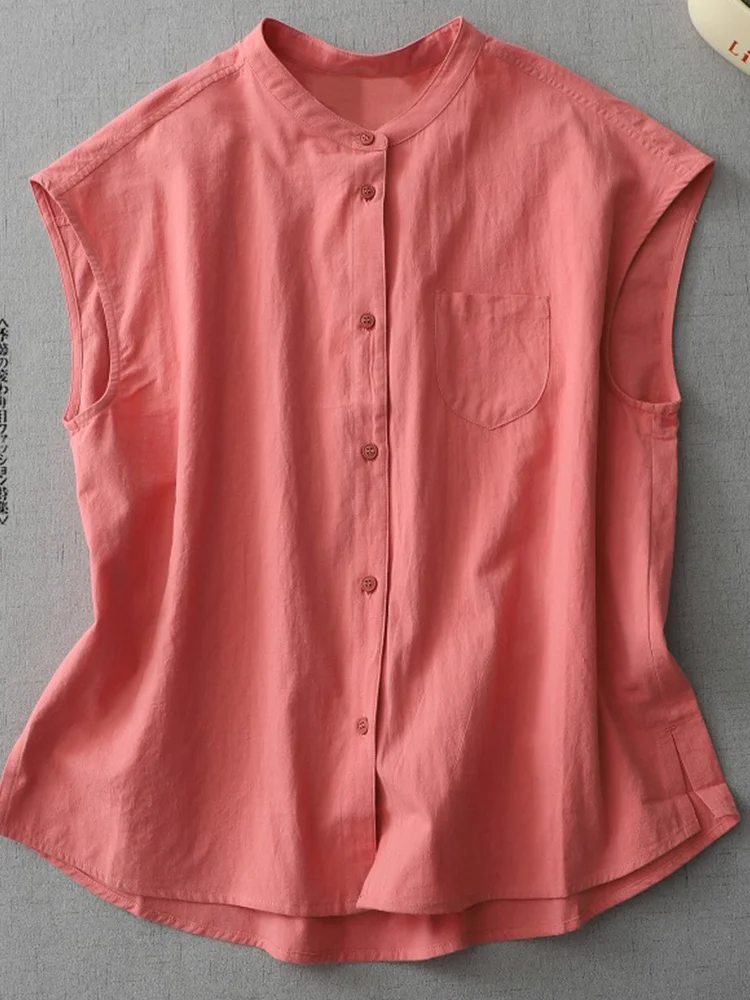 

Повседневная хлопково-льняная женская футболка в стиле ретро, универсальный летний топ, однотонная, свободного кроя