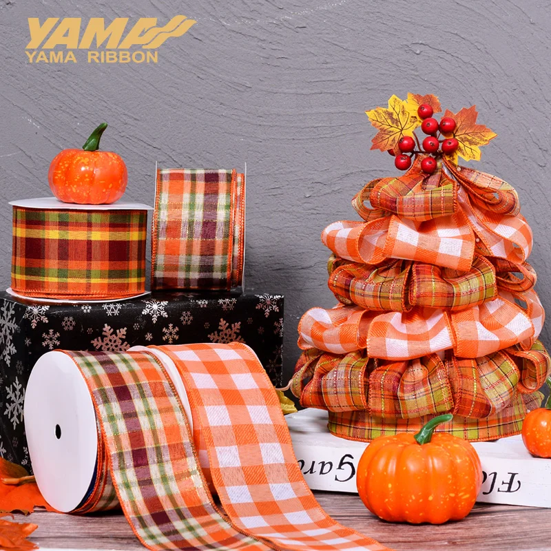 

YAMA 10Yards/Roll 63mm Wired Edge Ribbons for DIY Christmas Tree Christmas Voucher Bows Decoration Liene Plaid Wired Edge Ribbon