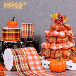 YAMA 10Yards/Roll 63mm Wired Edge Ribbons for DIY Christmas Tree Christmas Voucher Bows Decoration Liene Plaid Wired Edge Ribbon