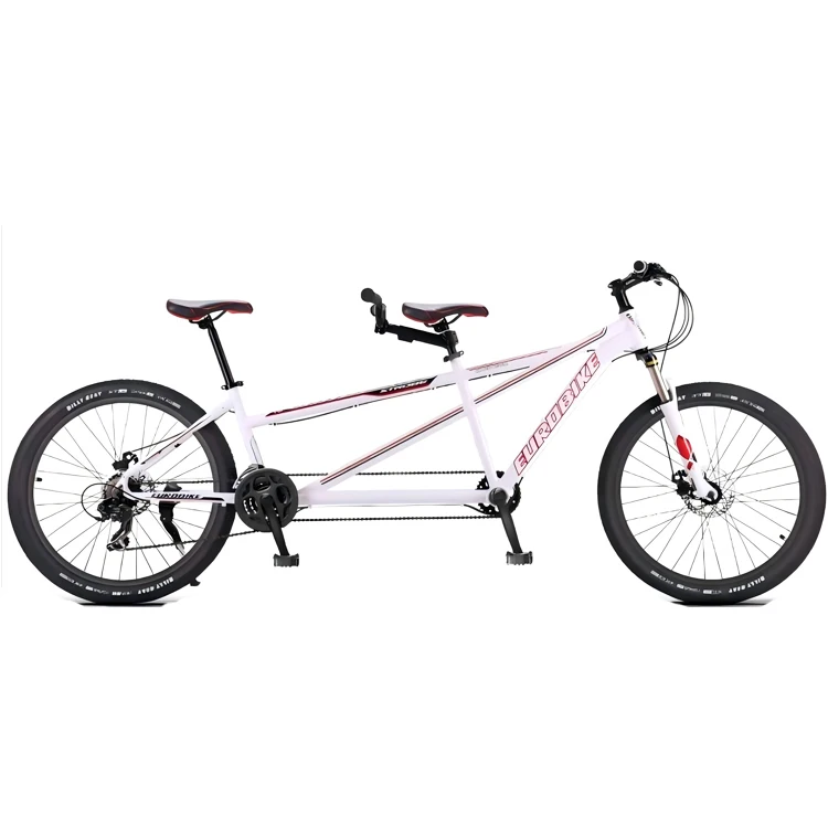 Bicicleta tandem de 26 polegadas em aço de alto carbono, 21 velocidades, adequada para ciclismo tandem em montanha.