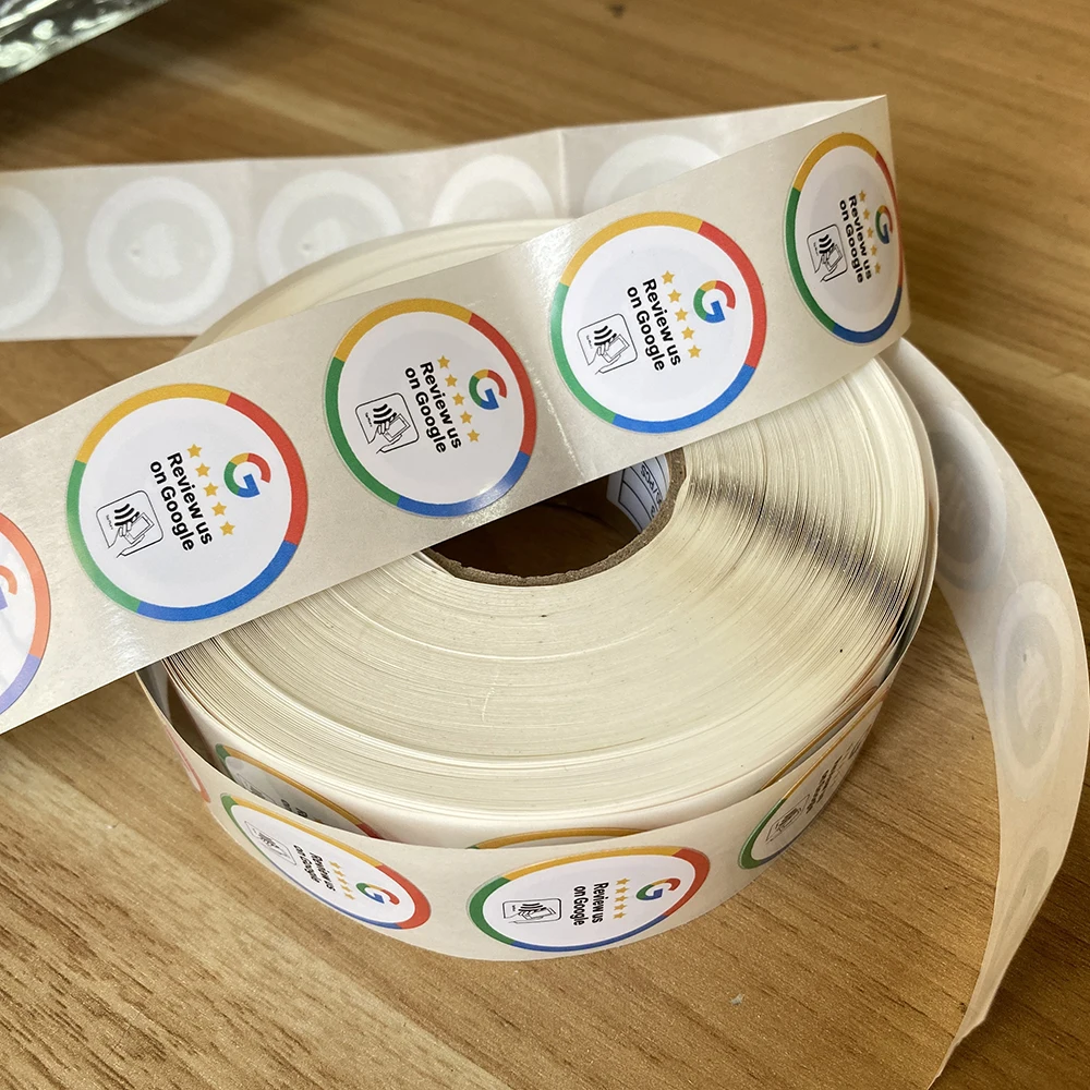 30mm Waterproof Google Review Stickers 144Bytes NFC213 Chip NFC Tap Review Sticker Review us on Google Sticker