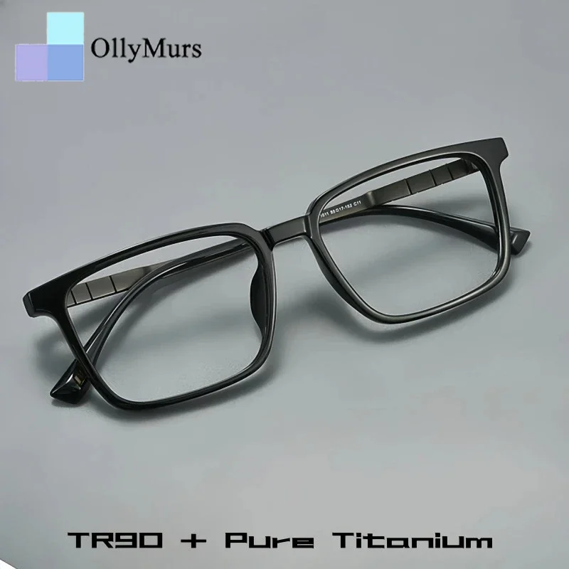 

OLLYMURS Премиум деловые мужские квадратные очки в оправе, модные трендовые TR90, оптические линзы для очков из чистого титана