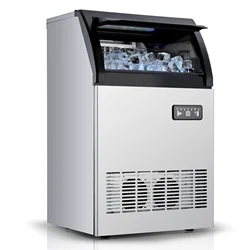 100lbs/24H Commercial Ice Maker Machine Stainless Steel Under Counter Freestanding Cabinet Ice Maker w/40lbs Storage Capacity