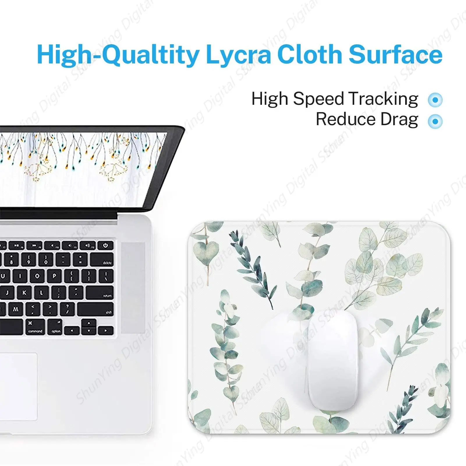 Tapete de mouse quadrado com padrão de eucalipto aquarela para laptops, computadores de mesa e material de escritório com mouse pad de borracha antiderrapante