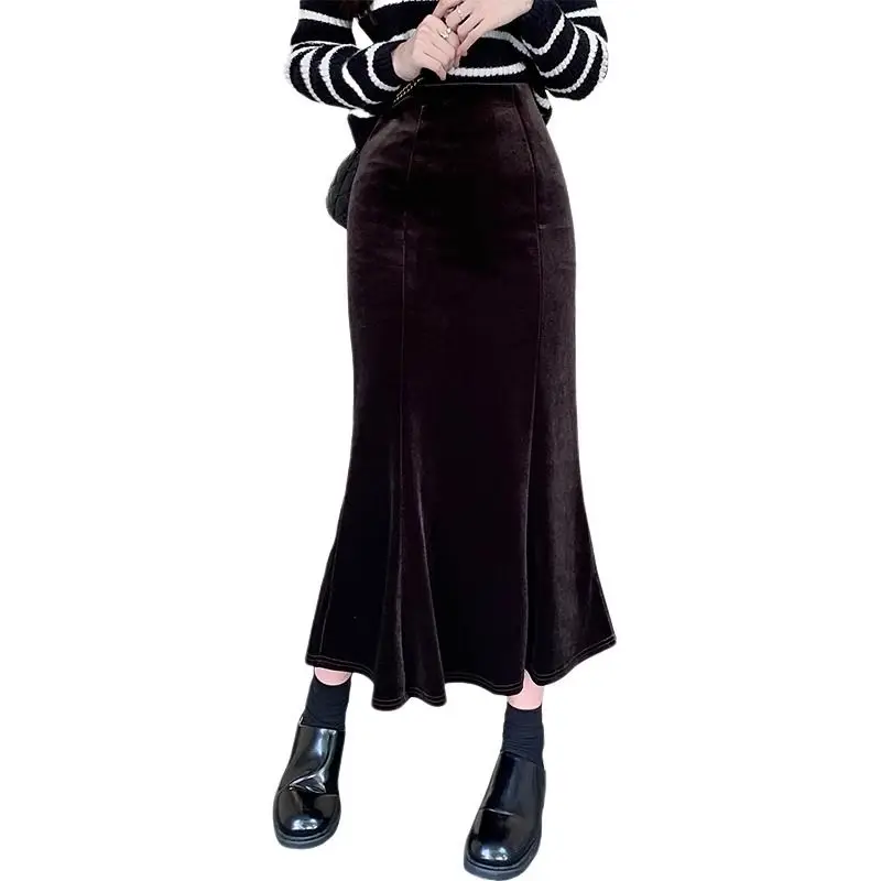 

Gold Velvet Skirt for Women 2025 Autumn and Winter New Style High-end Fishtail Skirt with Thickened Hip Skirt