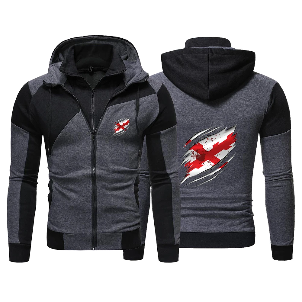 Men's Coat Burgundy Cross Spanish one-third Hooded Color Block Fleece Cool Casual Winter Clothing Apparel Hoodies Sweatshirts view 3