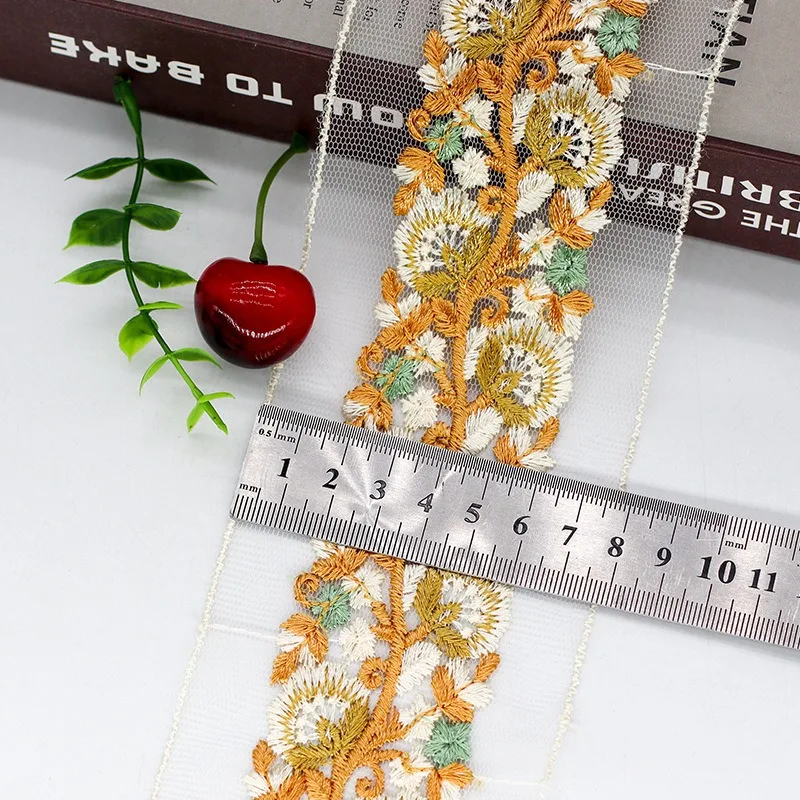 1 Yards Mesh Embroidered Lace Ribbon,Ethnic-Style Clothing Accessories, DIY Supplies for Shoes Hats Bags