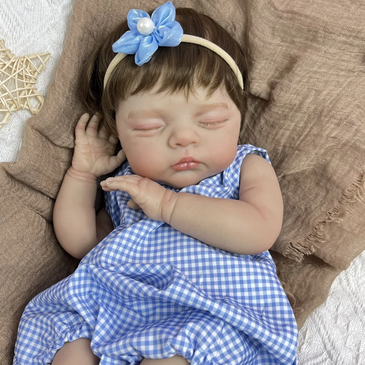 BZDOLL Cloth Body 48 CM Reborn Asleep Baby Doll For Girl Lifelike 3D Skin Doll with Blood Vessel Handmade Birthday Gift For Kids