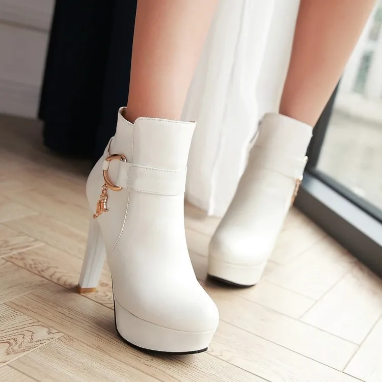 New SexyShort Boots Women Shoes Autumn Winter Women\'s Ankle Boot Platform Sweet Black White Heeled Boots Party Shoes Large size