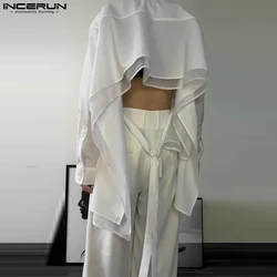 Fashion Casual Style Tops INCERUN Men's Sexy Patchwork Backless Shirts Handsome Male Personality Solid Long Sleeved Blouse S-5XL