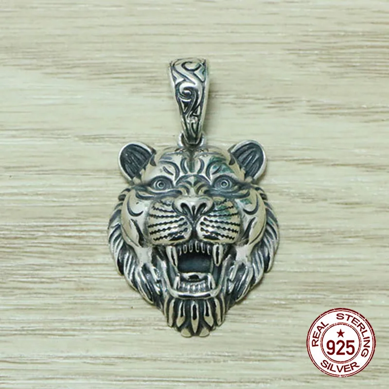 

S925 Sterling Silver Pendant Personalized Fashion Retro Hip Hop Dominant Tiger Head Design sensation internet celebrity