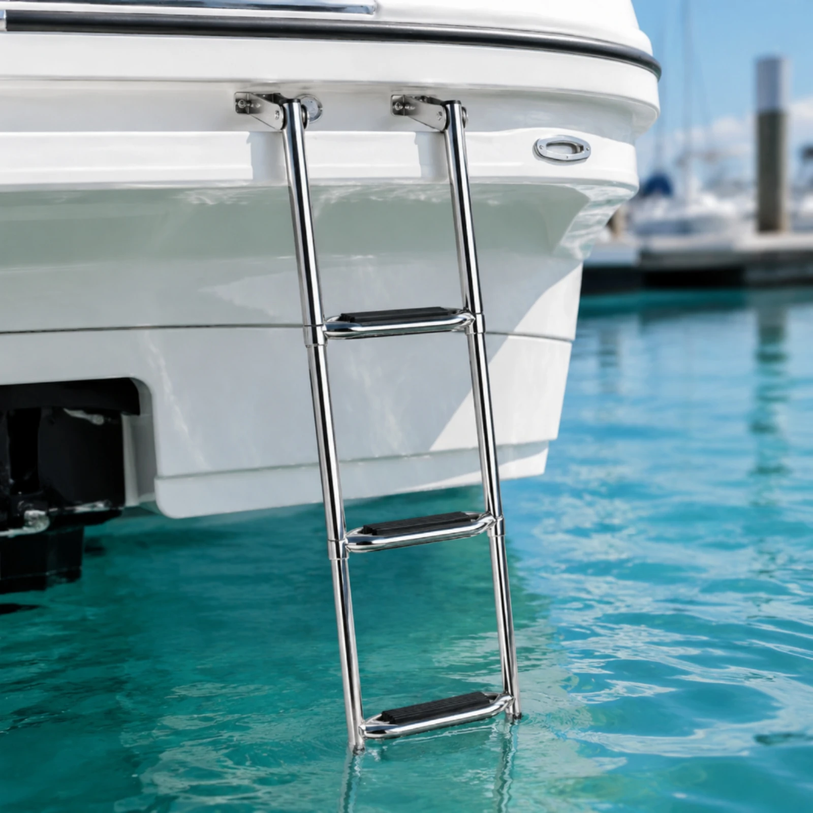 Telescopic Boat Ladder Anti-Slip Stainless Steel Boat Ladder Compact Easy Storage for Boaters, Boats, Yachts