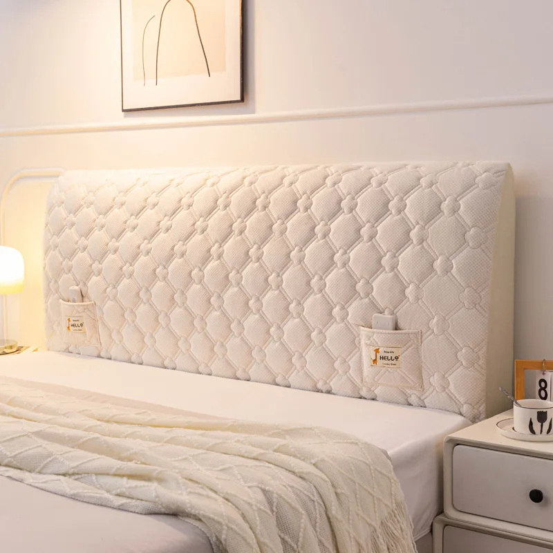 Thick Suede Headboard Cover Elastic All Inclusive Comfortable Breathable Wooden Board Anti-collision Headboard Protective Cover