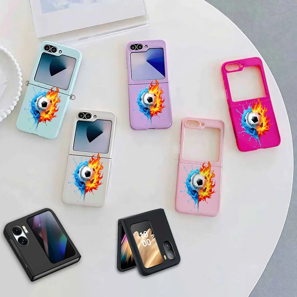 Luxury Phone Soft Case for Samsung For Galaxy Z Flip 7 6 Z 5 Z 4 Z 3 5G Cute Candy Solid Protective Cover Soccer Ball