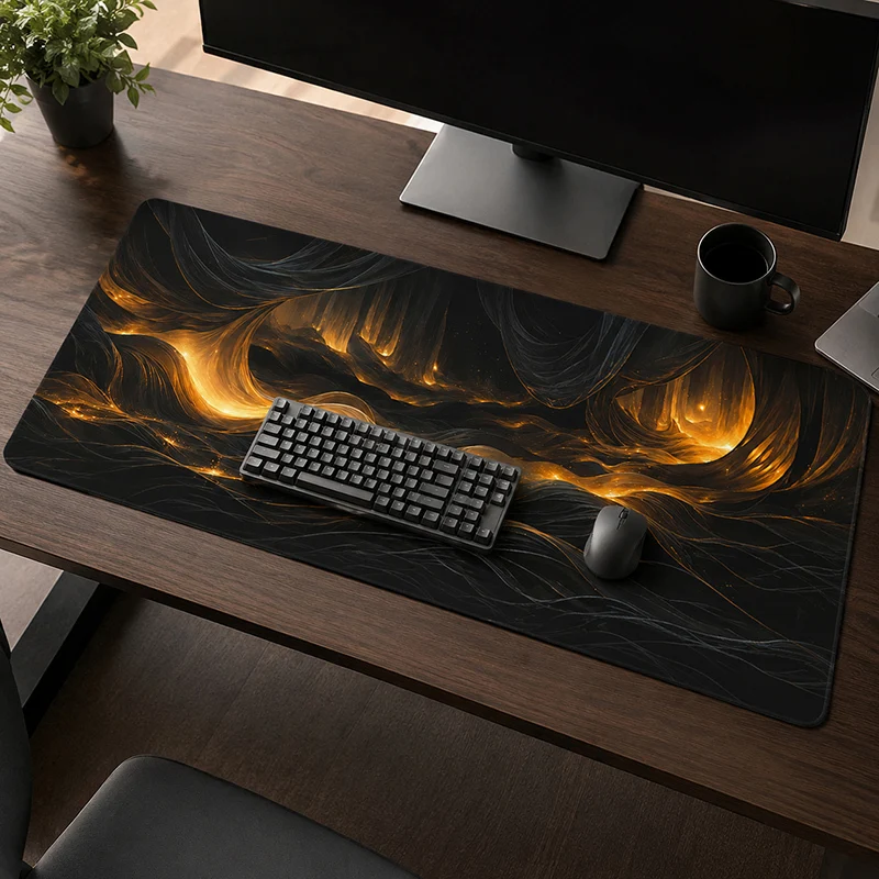 Mouse Pad Black Gold Fluid Waves Gamer printon demand Computer Mousepad XXL Mouse Mat Natural Rubber Non-Slip Soft Mouse Mats