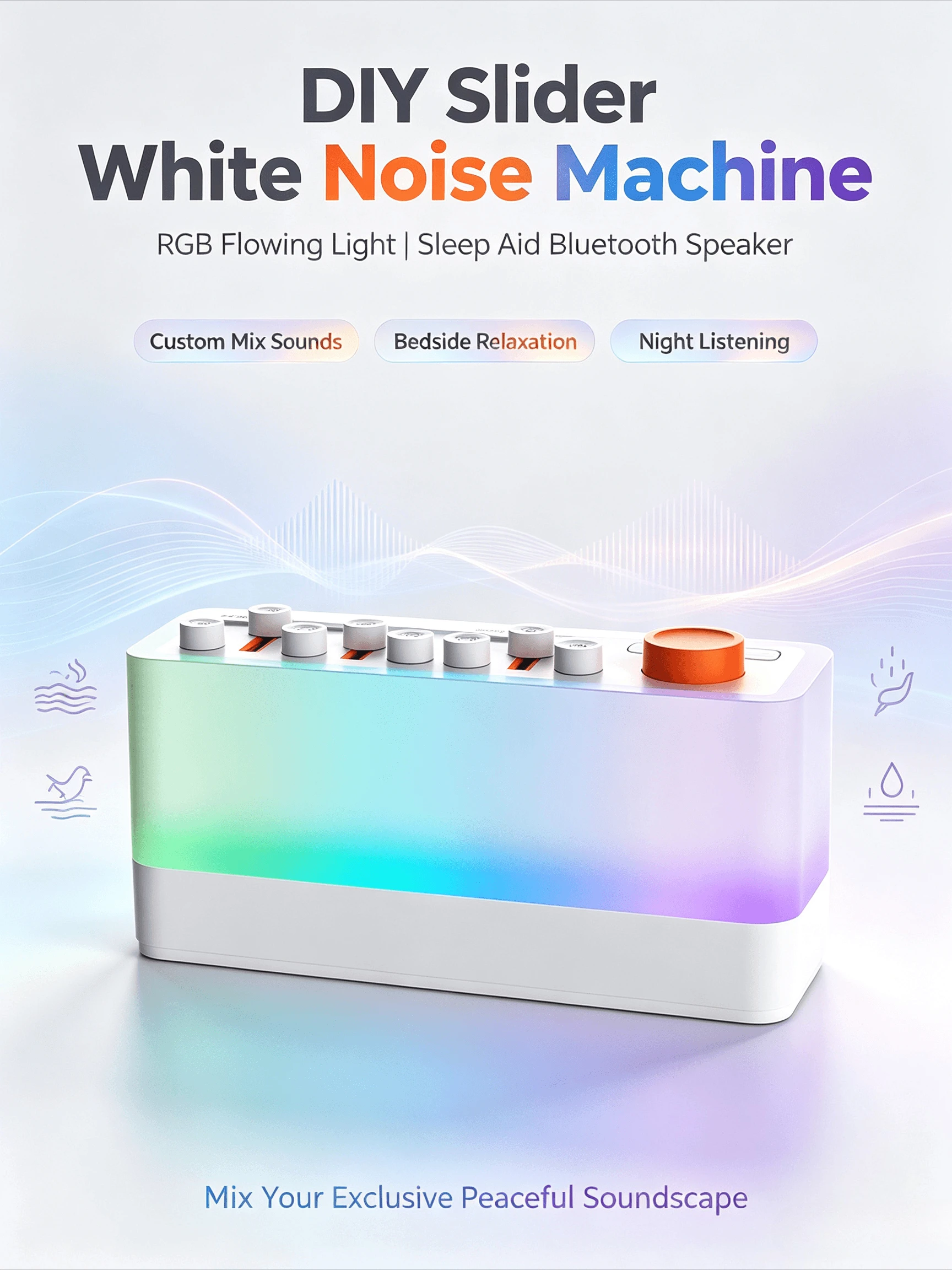 DIY Smart Sleep Aid Bluetooth Speaker RGB Color LED Night Light Wireless Audio Player Bedroom Night Listening Lamp