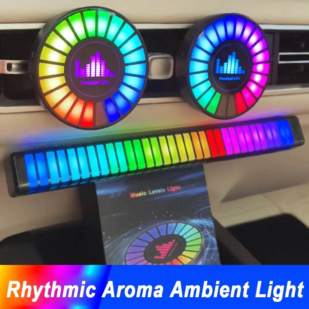 Car Music Rhythm Lamp Odświeżacz powietrza RGB LED Strip Sound Control Voice Rhythm Atmosphere Light 256 Colors Option App Control