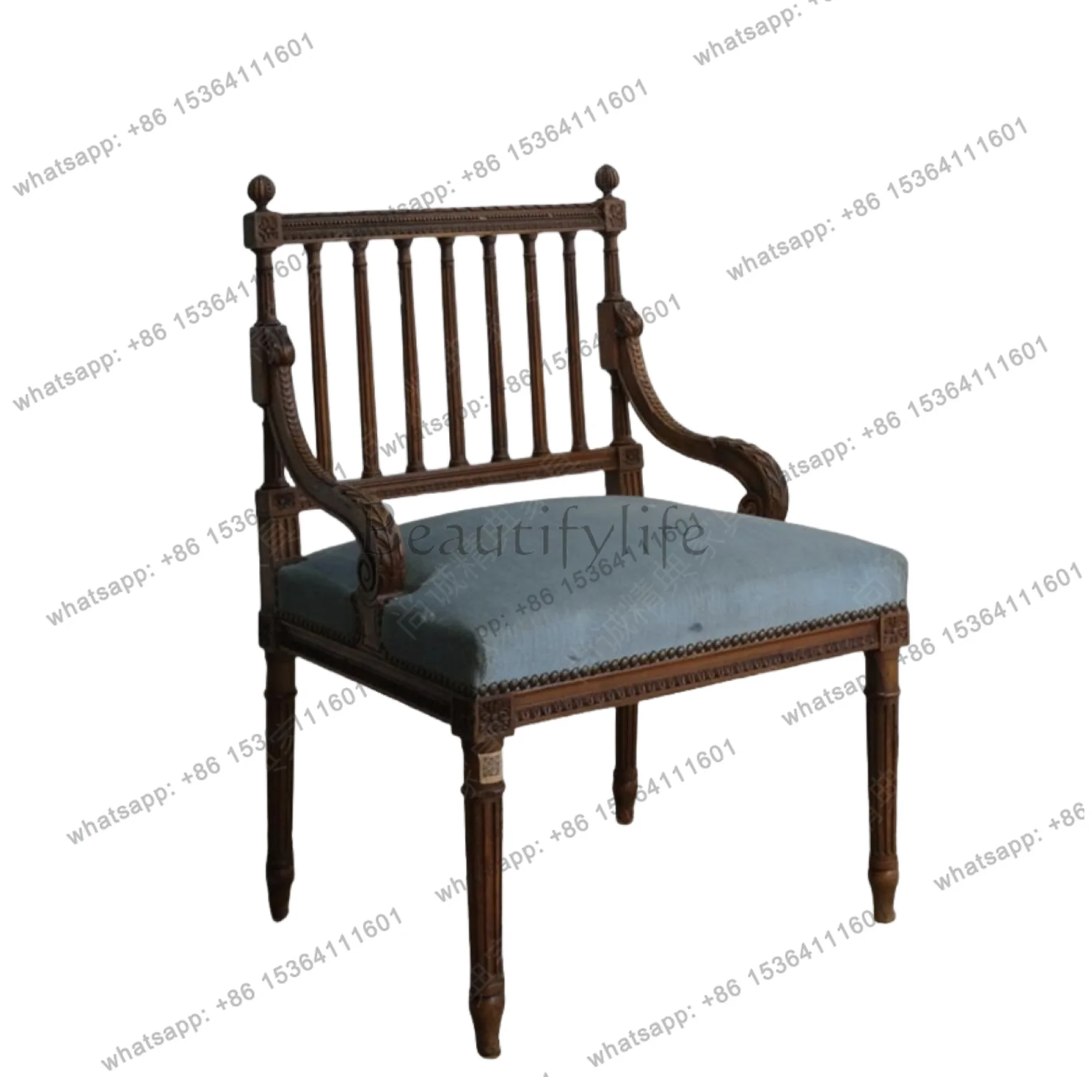 American solid wood leisure chair carved retro old double chair