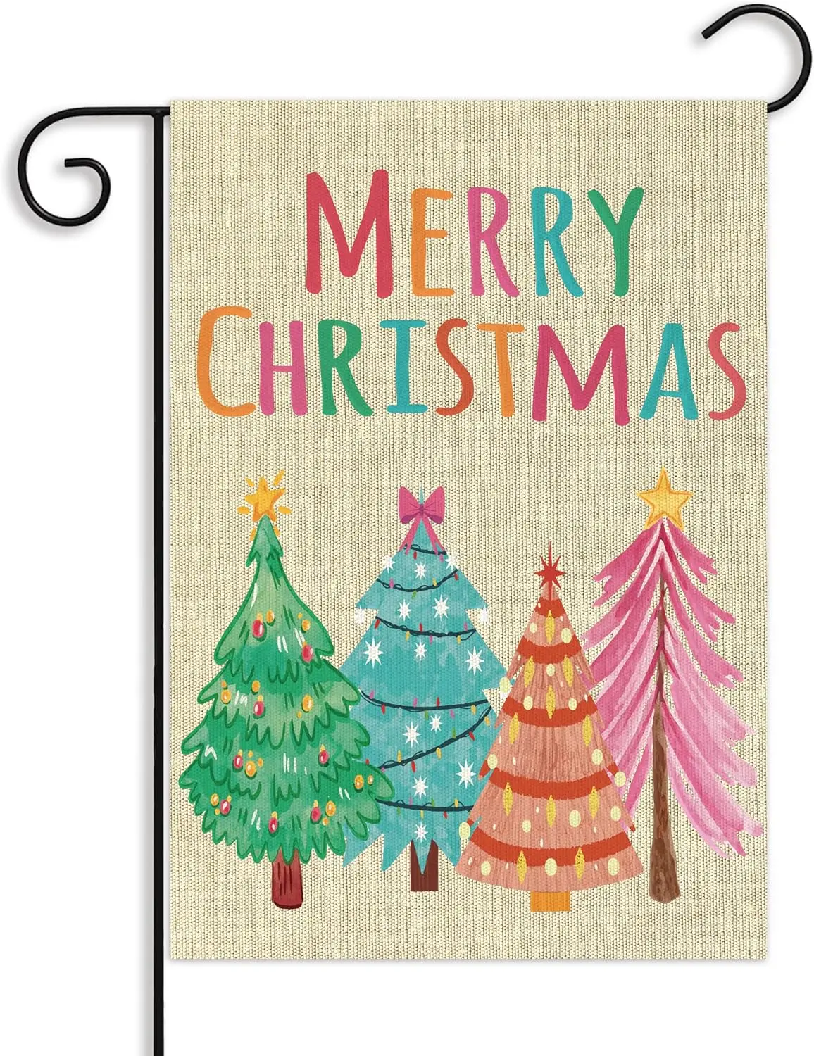 WATINC Merry Christmas Garden Flag - 12 x 18 Inch Colorful Double Sided Christmas Tree Decor for Outside, Pastel Winter Holi xxl
