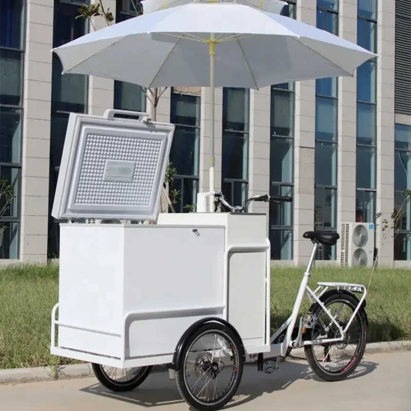 New Design Outdoor Tricycle Electric 3 Wheel Ice Cream Cart Solar Ice Cream Tricycle with Solar Freezer Solar Fridge Cargo Bike