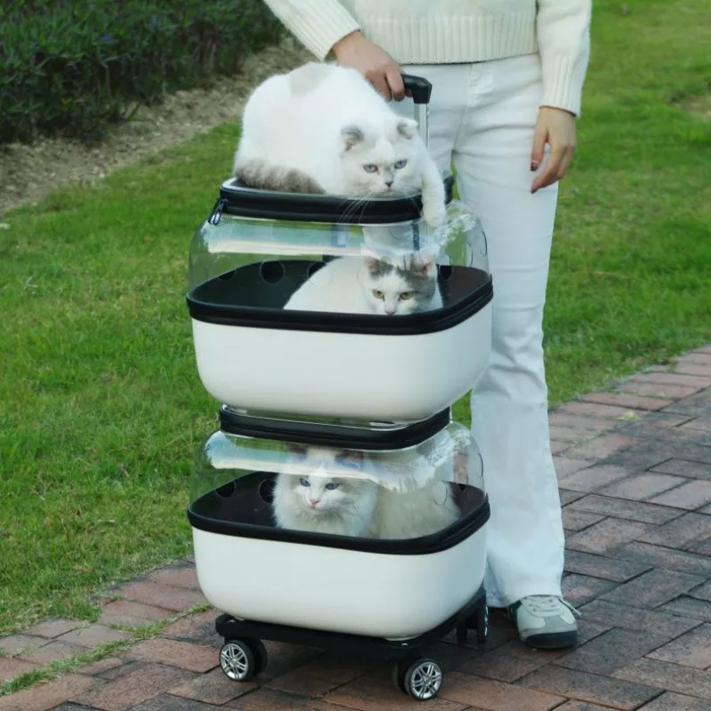 Pet trolley case double layer two cat bags go out portable transparent dog cart space capsule large capacity