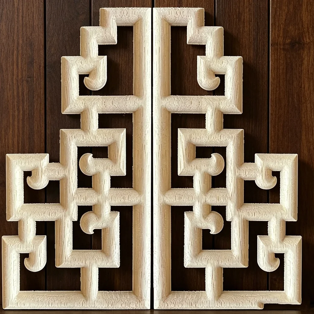 

2PCS 20cm Woodcarving Decal Corner Applique Frame Door Decorate Wall Doors Furniture Wooden Miniature Franch Hollow Flower