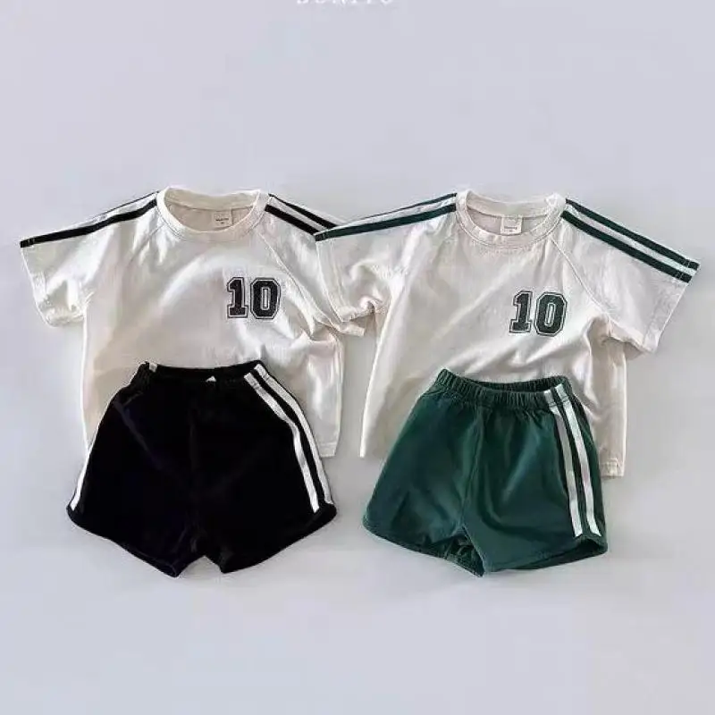 2026 Summer New Children Short Sleeve Clothes Set Boys Letter T Shirts + Shorts 2pcs Suit Fashion Casual Kids Girls Sports Set