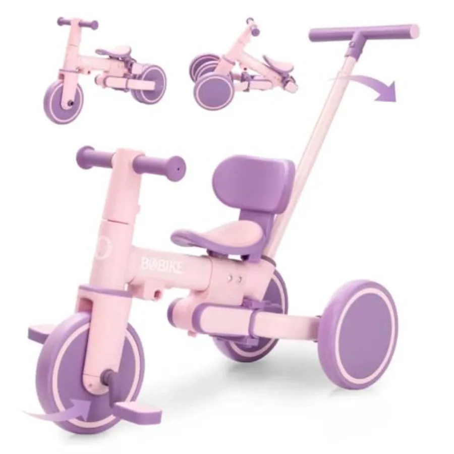 

Toddler bike with push handle for 1-3 years, steel frame, red, adjustable seat height and removable pedal
