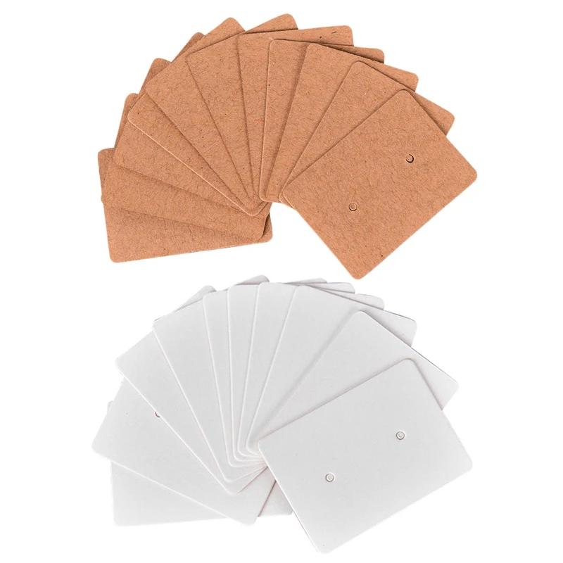 

200 Pcs Blank Earrings Ear Studs Tag Paper Display Card Hanging Jewelry, 100 Pcs White & 100 Pcs Brown