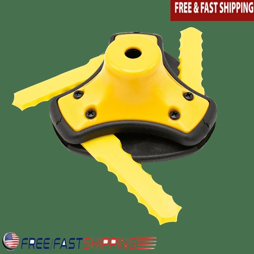 

Universal Gas Trimmer Head with 3-Blade Nylon Blades Quick Change Push-Button Design Includes 6 Durable Blades Adapter Kit