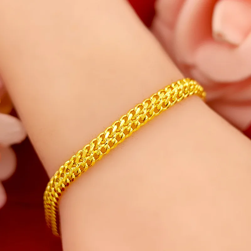 Pure 18K Yellow Gold 6mm Link Chain Bracelet for Women Classic Fine Jewelry Never Wedding Party Christmas Holiday Gift for Her