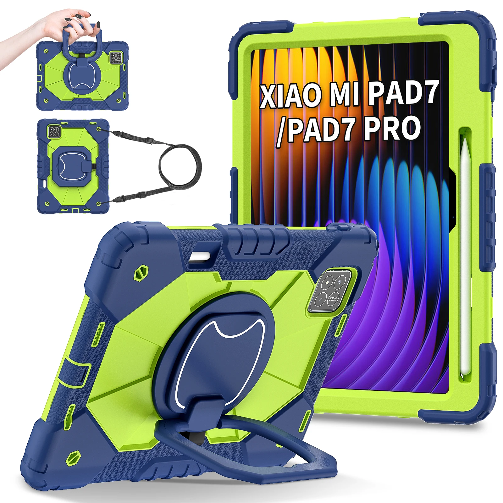 Heavy Duty Armor Case For Official Xiaomi Pad 7 Pro 2024 11.2 inch 360 Rotating Stand Cover With Handle Grip Shoulder Strap Capa