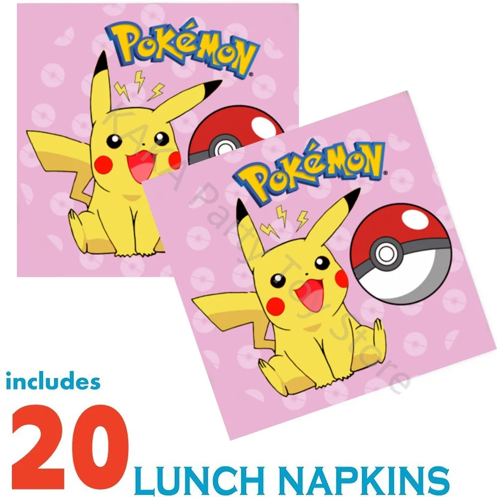 Pink Pokemon Birthday Party Decoration Pikachu Decor Tableware Set Paper Plates Napkins Cups for Baby Shower Kids Party Supplies